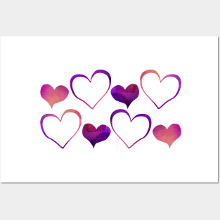 Watercolour pink and purple hearts (Valentines day) Posters and Art